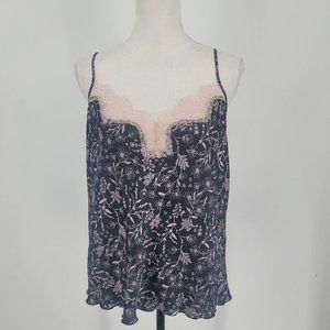 Victoria's Secret Gray Pink Floral Silky Cami Spaghetti Strap Tank Top Size XL